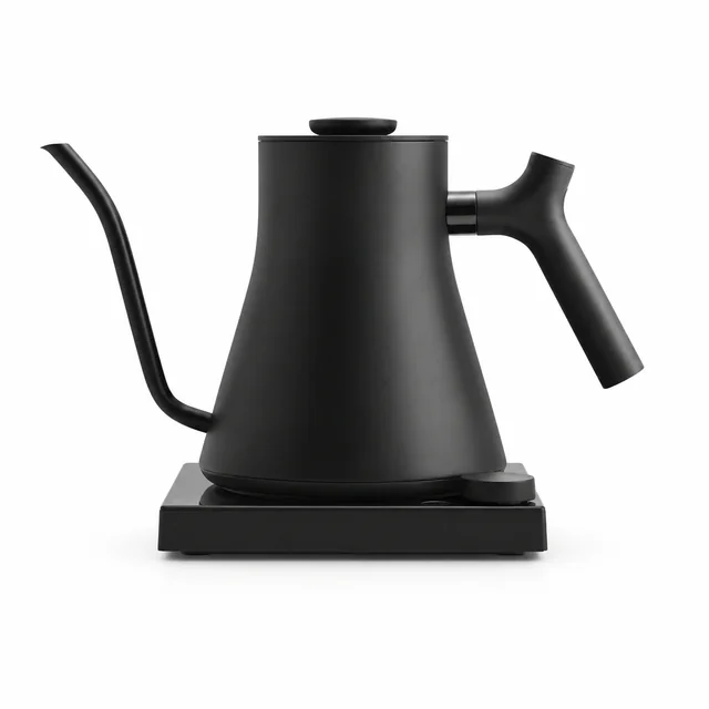 Black gooseneck kettle on a white background